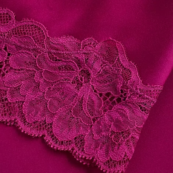 EXPRESS: Satin Lace Trim V-Neck Downtown Cami - Picture 7 of 8